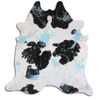 LG&#47;XL Brazilian Aqua Splatter Distressed Black &#47; White cowhide rugs. Measures approx. 42.5-50 square feet #4